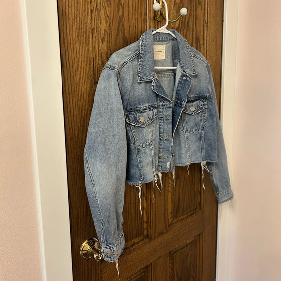 Lucky Brand Cut-Off Trucker Distressed Blue Jean Denim Jacket Women’s Size Large - Picture 4 of 9